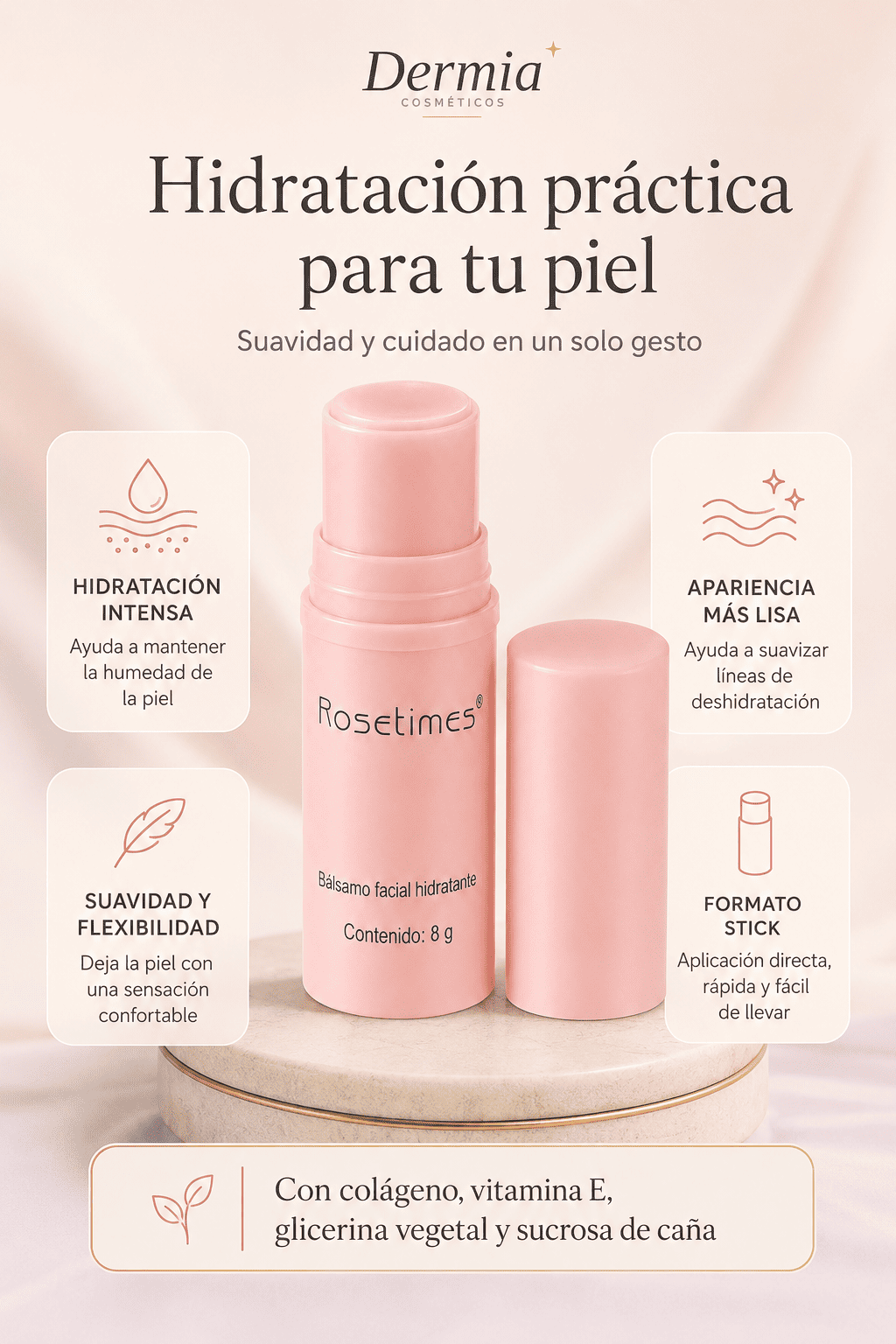Ingredientes destacados del bálsamo facial hidratante en stick